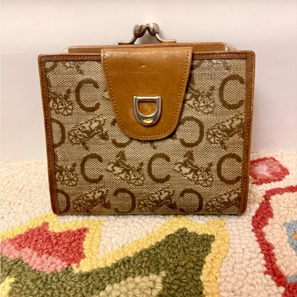 CELINE Unisex Vintage Classic Horse Carriage & Macadam Brown PVC Kiss Lock - Picture 2 of 16